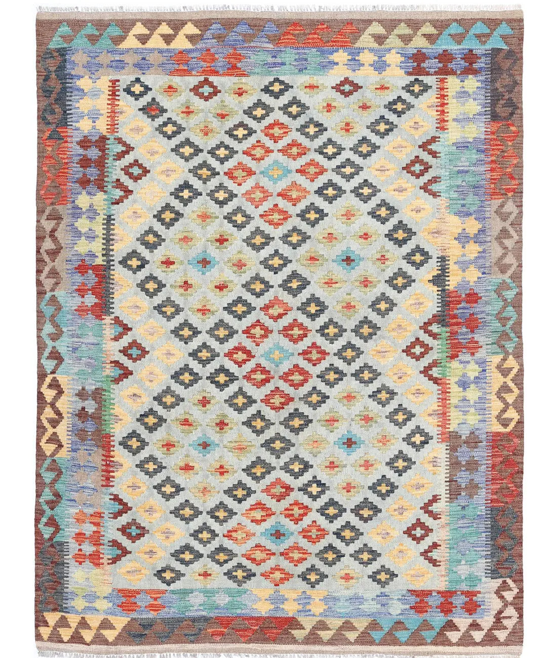 Hand Woven Maimana Kilim Wool Kilim Rug - 4&#39;9&#39;&#39; x 6&#39;6&#39;&#39;