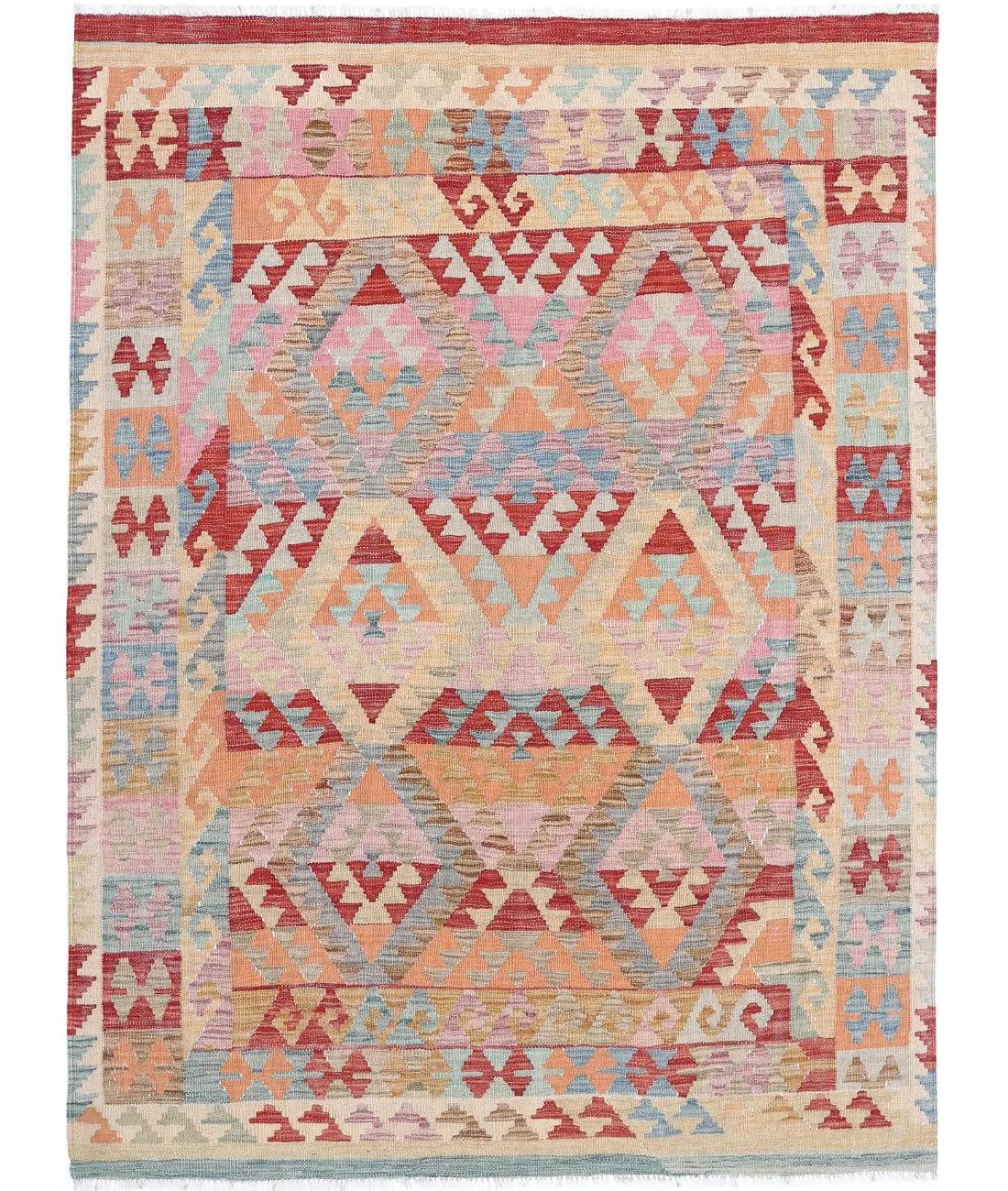 Hand Woven Maimana Kilim Wool Kilim Rug - 4&#39;9&#39;&#39; x 6&#39;6&#39;&#39;