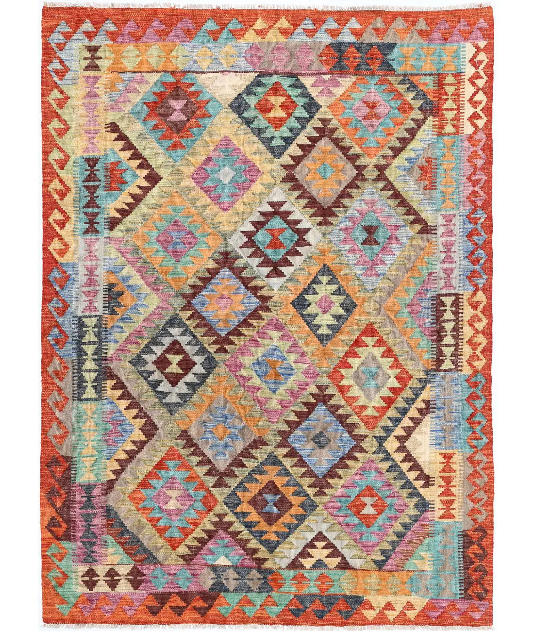 Hand Woven Maimana Kilim Wool Kilim Rug - 4&#39;9&#39;&#39; x 6&#39;6&#39;&#39;