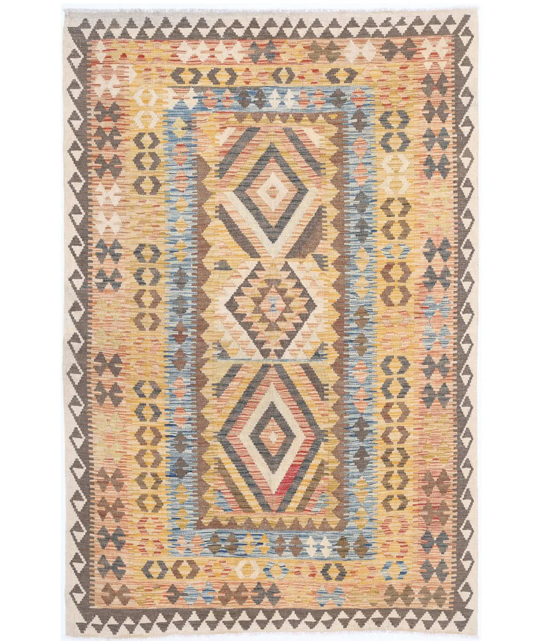 Hand Woven Maimana Kilim Wool Kilim Rug - 5&#39;0&#39;&#39; x 7&#39;8&#39;&#39;