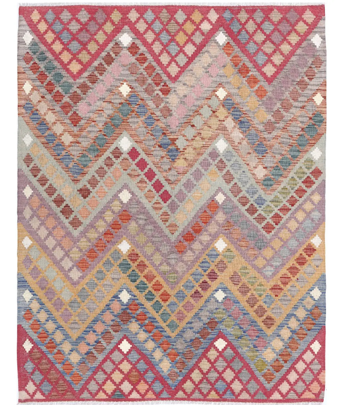 Hand Woven Maimana Kilim Wool Kilim Rug - 5&#39;10&#39;&#39; x 7&#39;3&#39;&#39;