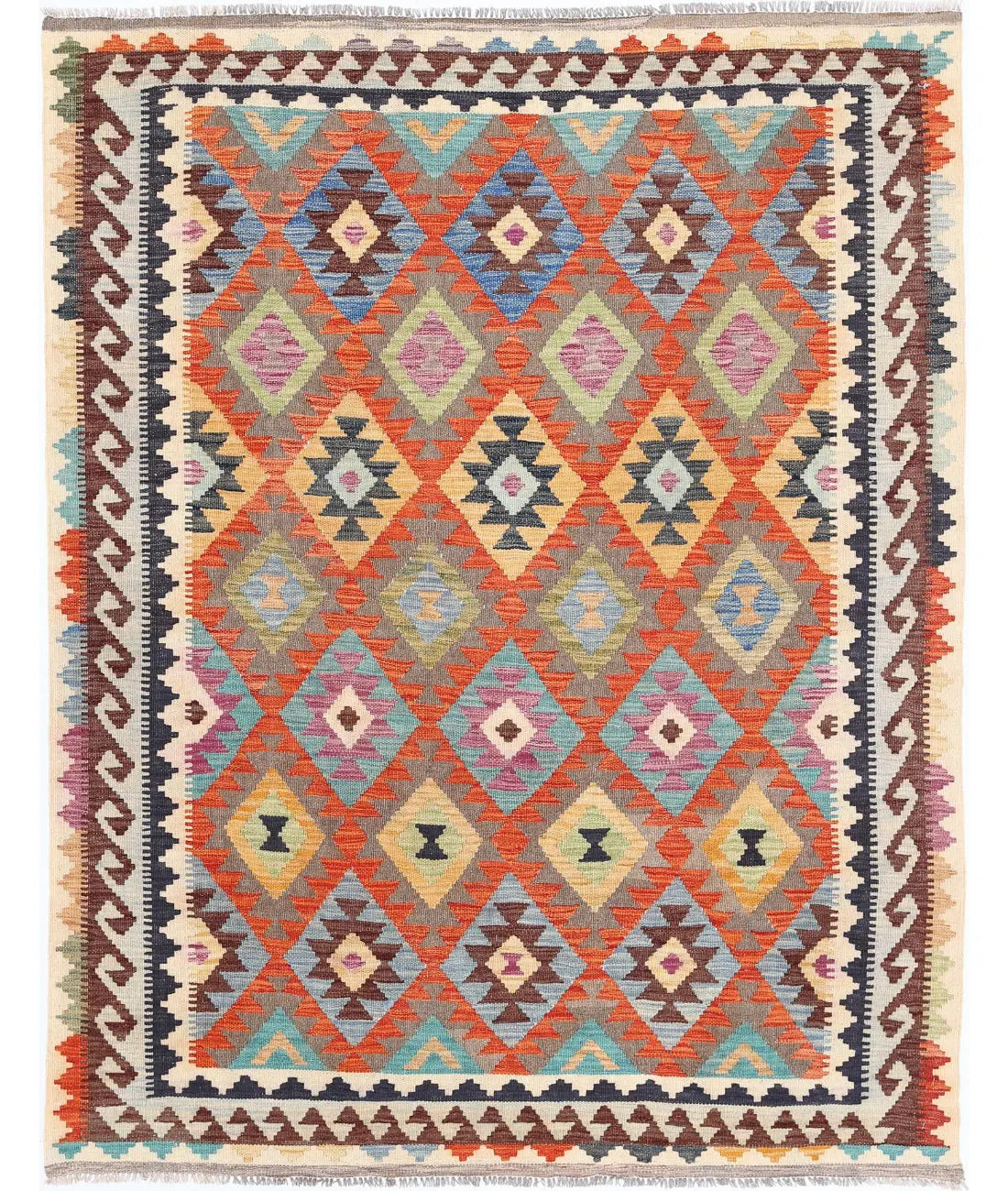 Hand Woven Maimana Kilim Wool Kilim Rug - 5&#39;1&#39;&#39; x 6&#39;9&#39;&#39;