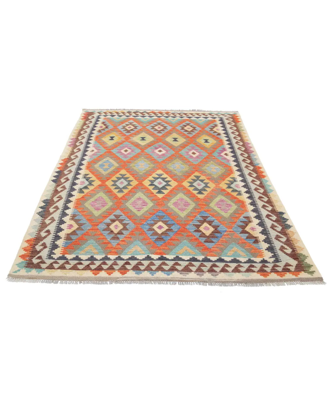 Hand Woven Maimana Kilim Wool Kilim Rug - 5'1'' x 6'9''