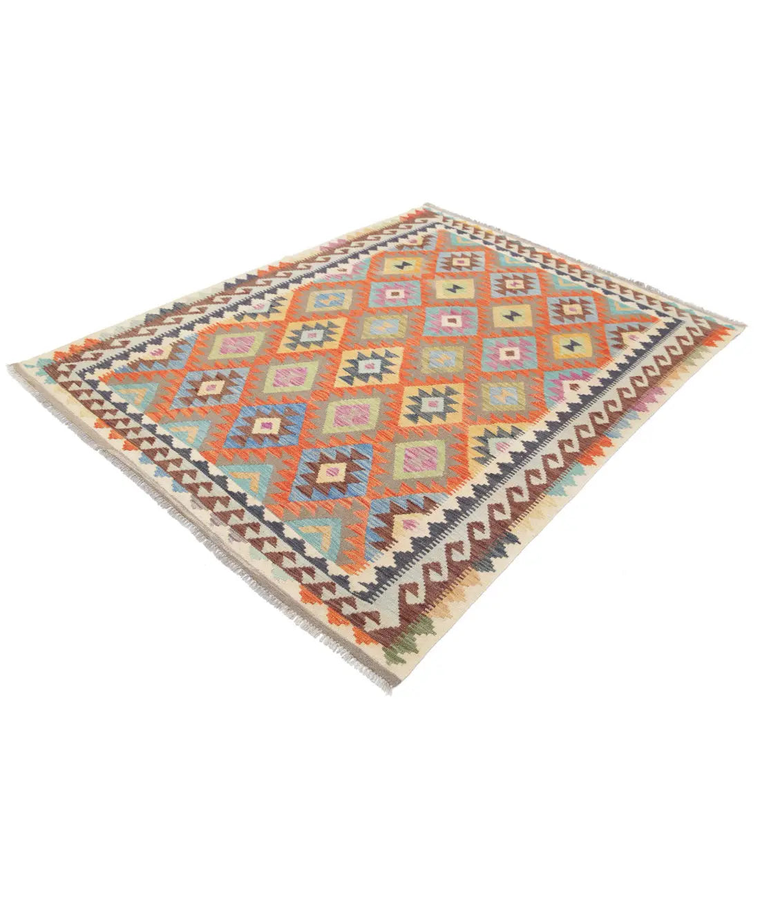 Hand Woven Maimana Kilim Wool Kilim Rug - 5'1'' x 6'9''