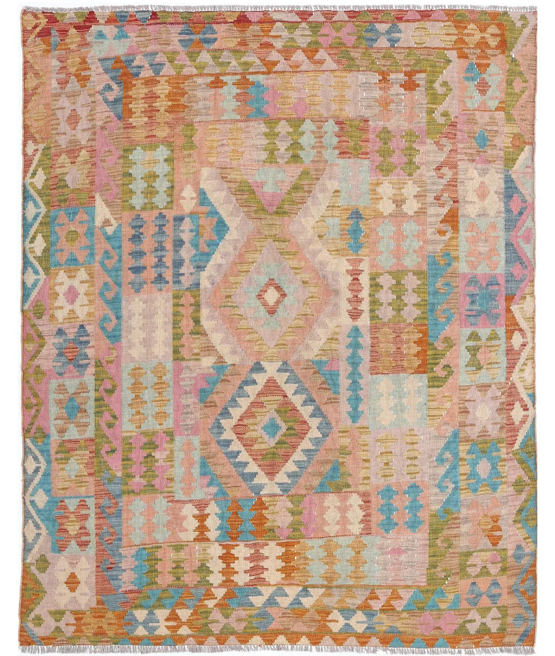 Hand Woven Maimana Kilim Wool Kilim Rug - 5&#39;2&#39;&#39; x 6&#39;4&#39;&#39;