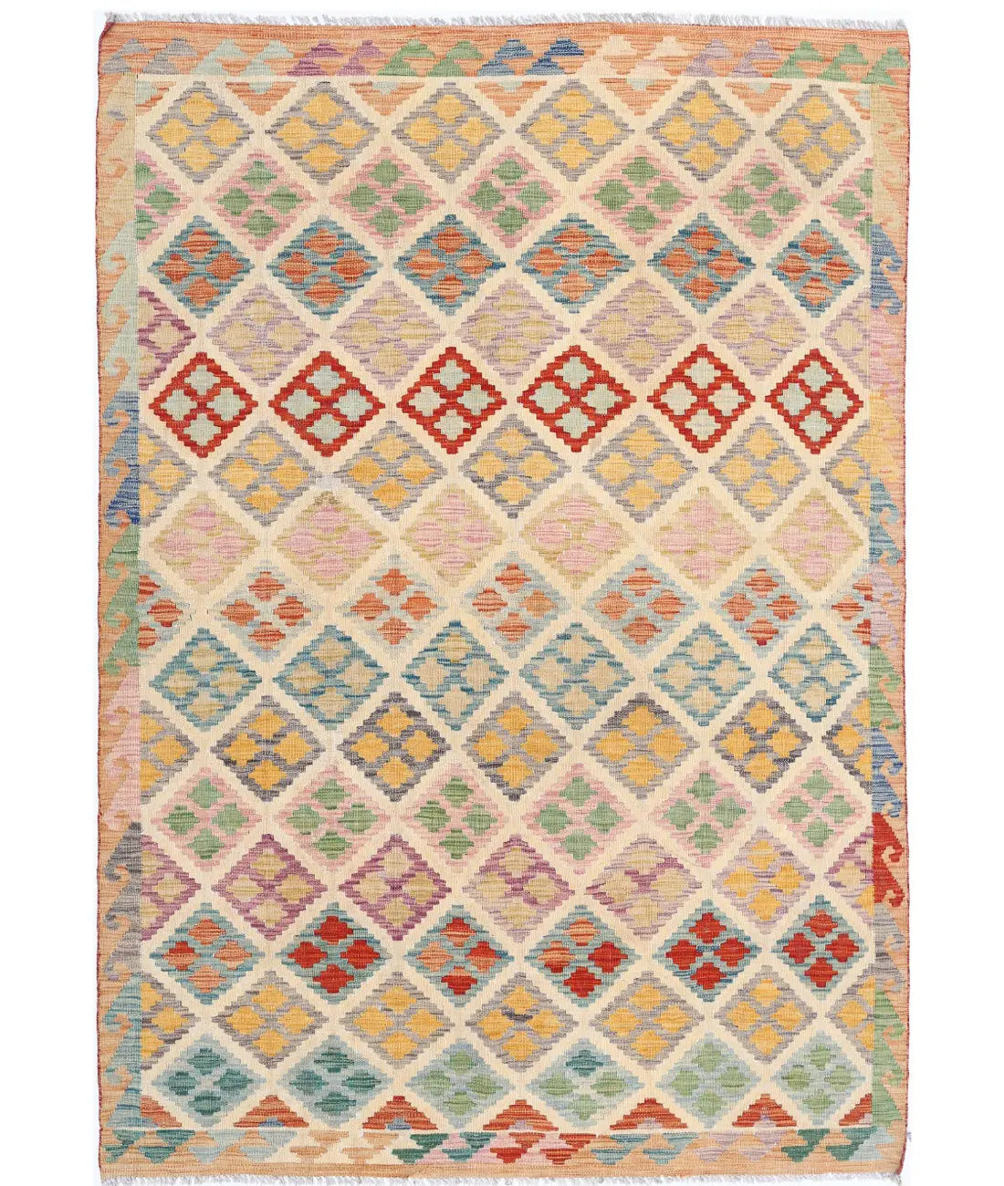 Hand Woven Maimana Kilim Wool Kilim Rug - 5&#39;4&#39;&#39; x 7&#39;11&#39;&#39;