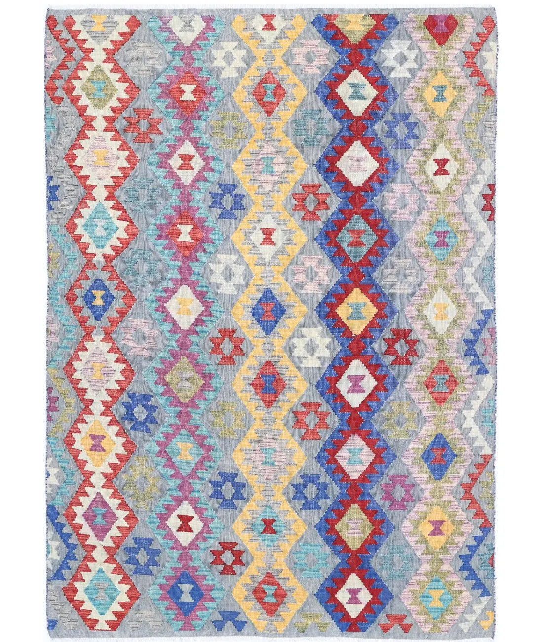 Hand Woven Maimana Kilim Wool Kilim Rug - 5&#39;5&#39;&#39; x 7&#39;8&#39;&#39;