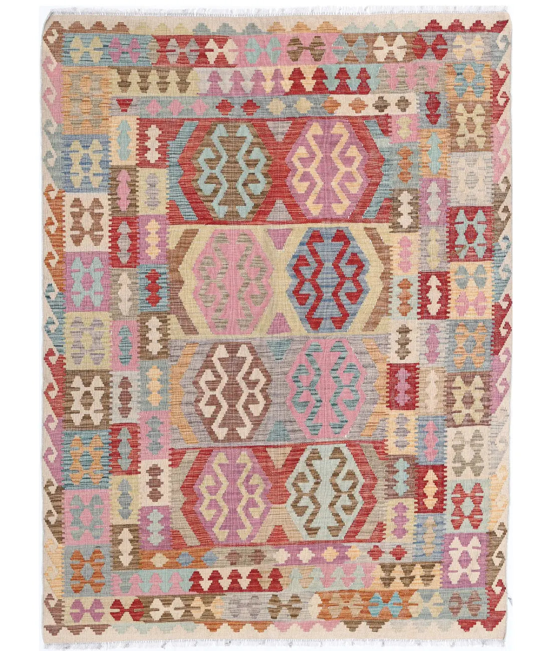 Hand Woven Maimana Kilim Wool Kilim Rug - 5&#39;6&#39;&#39; x 7&#39;5&#39;&#39;