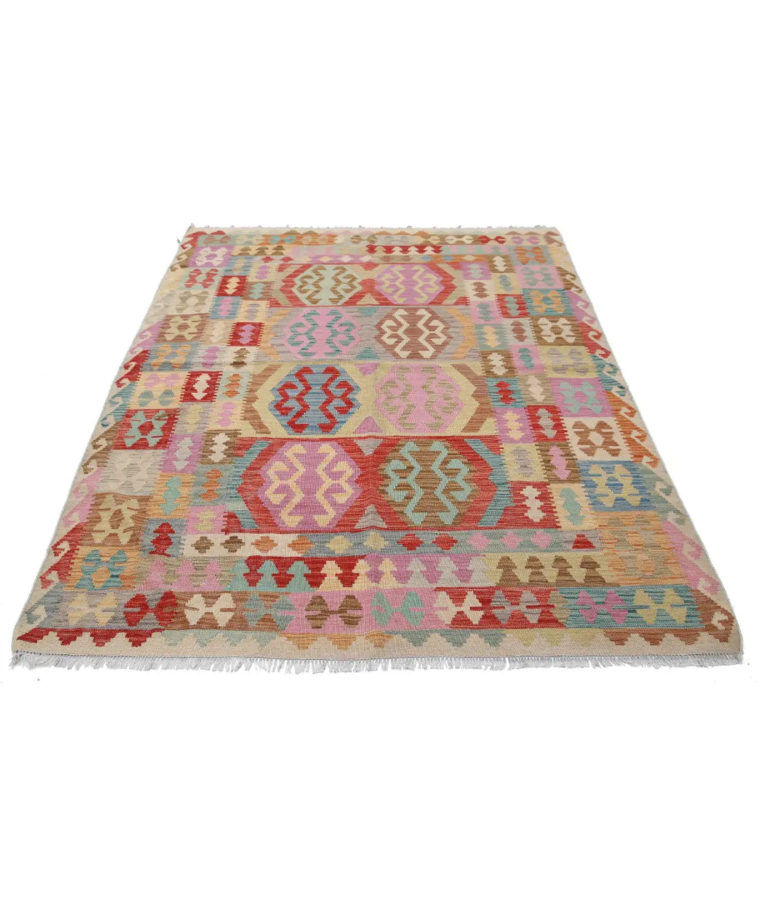 Hand Woven Maimana Kilim Wool Kilim Rug - 5'6'' x 7'5''