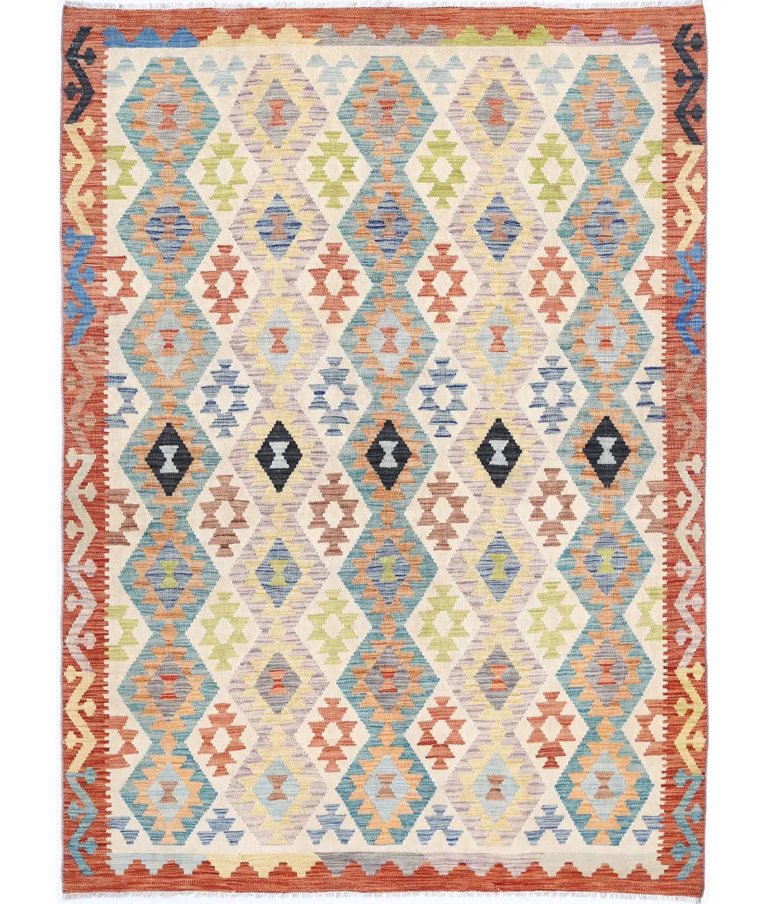 Hand Woven Maimana Kilim Wool Kilim Rug - 5&#39;6&#39;&#39; x 7&#39;7&#39;&#39;