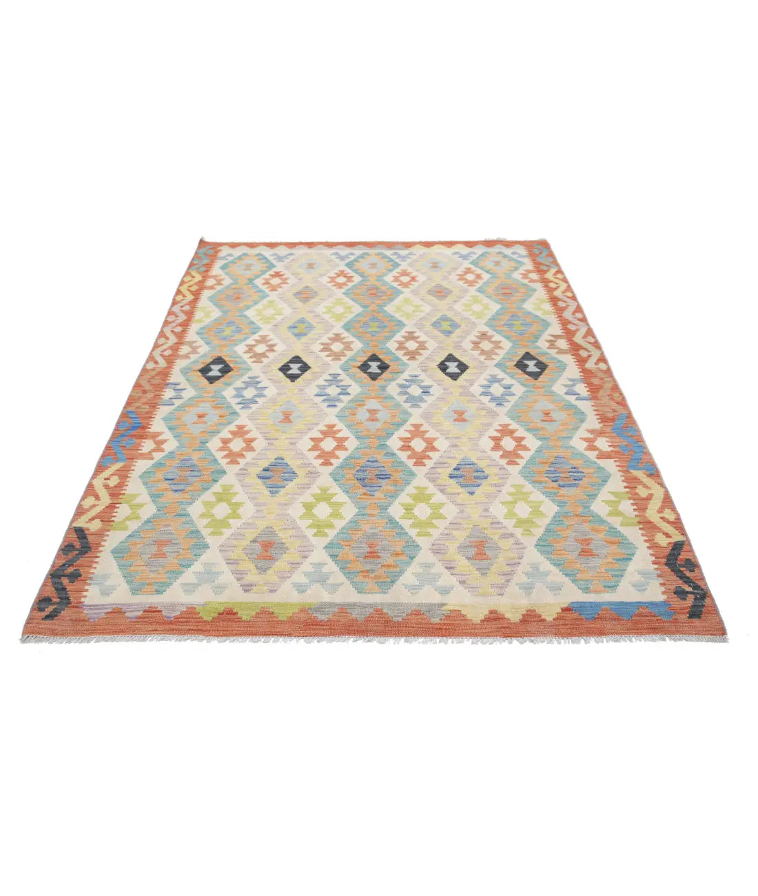 Hand Woven Maimana Kilim Wool Kilim Rug - 5'6'' x 7'7''