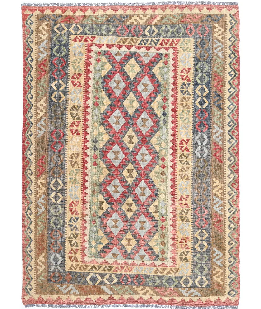 Hand Woven Maimana Kilim Wool Kilim Rug - 5&#39;6&#39;&#39; x 7&#39;8&#39;&#39;