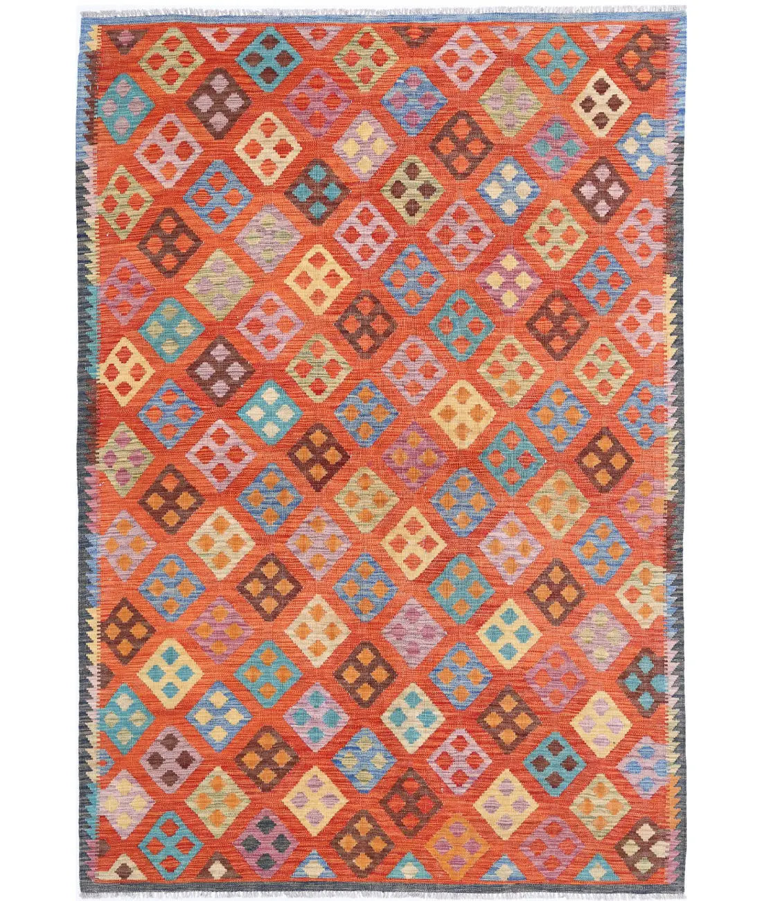 Hand Woven Maimana Kilim Wool Kilim Rug - 5&#39;7&#39;&#39; x 8&#39;2&#39;&#39;