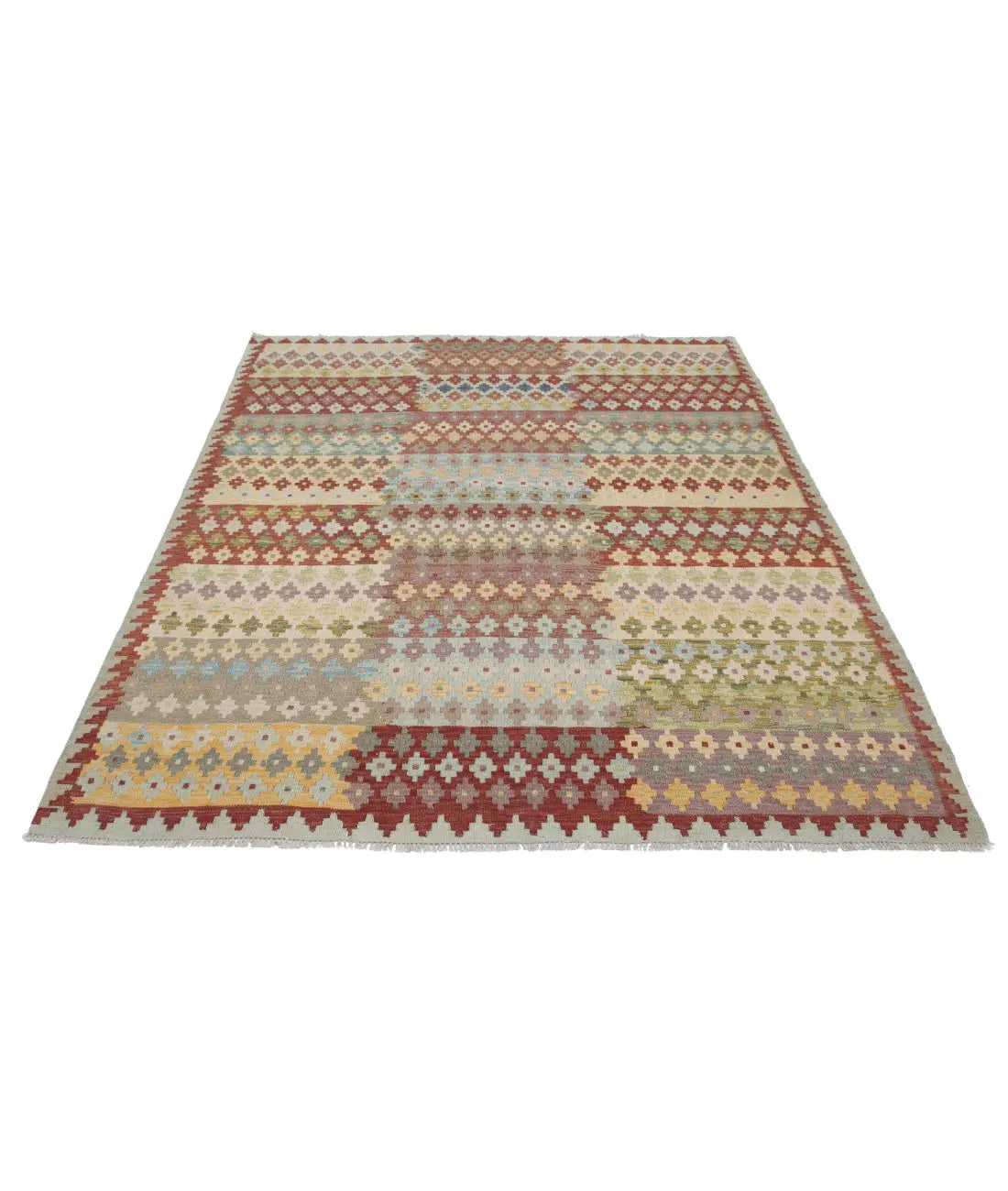 Hand Woven Maimana Kilim Wool Kilim Rug - 5'8'' x 7'8''