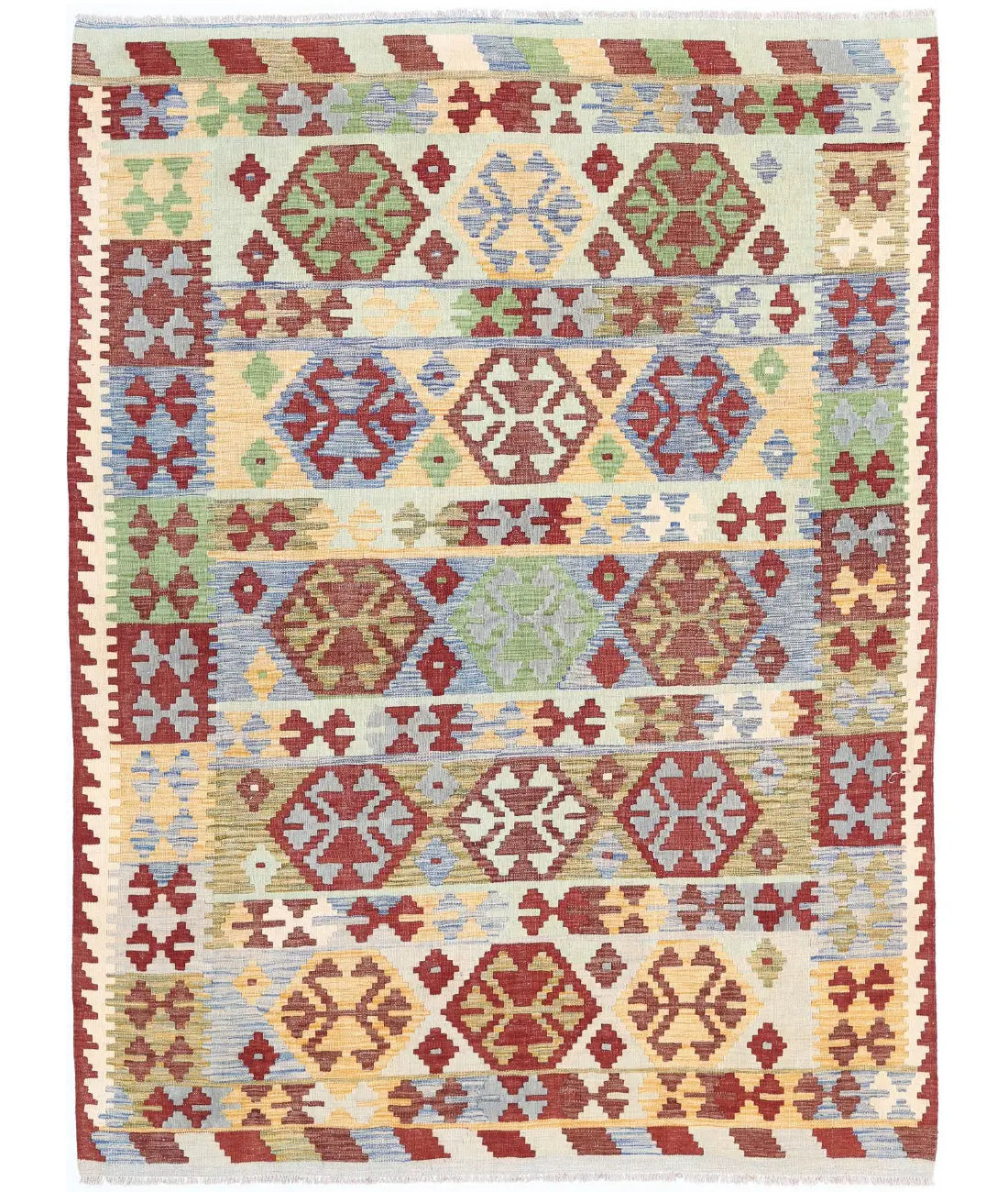 Hand Woven Maimana Kilim Wool Kilim Rug - 5&#39;8&#39;&#39; x 7&#39;9&#39;&#39;