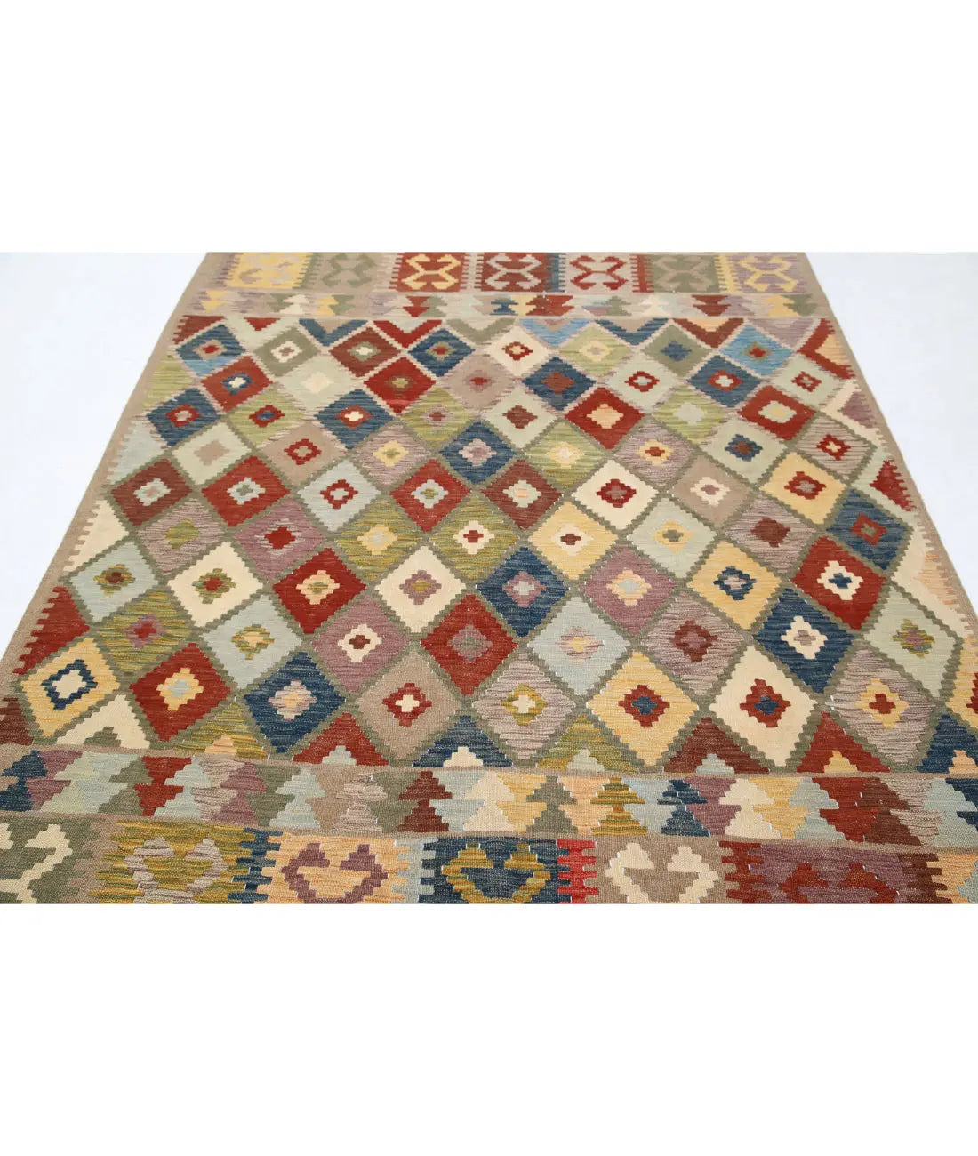 Alfombra Kilim de lana Maimana Kilim anudada a mano - 6'2'' x 7'11''