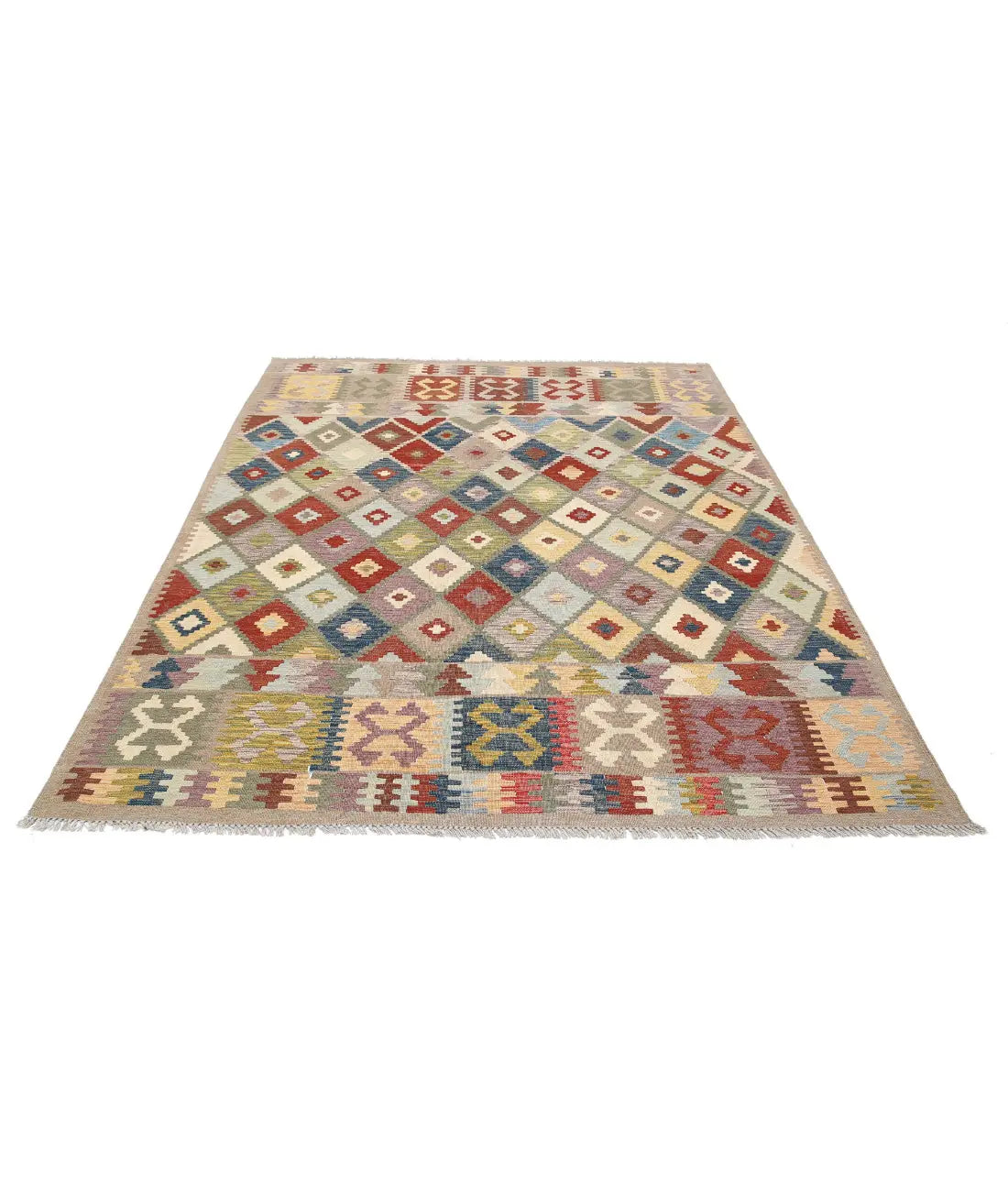 Alfombra Kilim de lana Maimana Kilim anudada a mano - 6'2'' x 7'11''