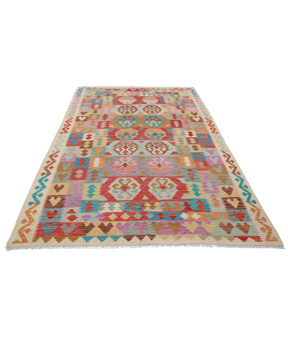 Alfombra Kilim de lana Maimana Kilim anudada a mano - 6'2'' x 9'10''