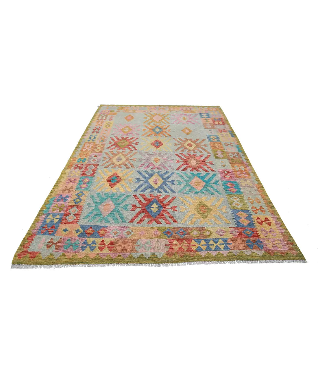 Alfombra Kilim de lana Maimana Kilim anudada a mano - 6'3'' x 9'11''