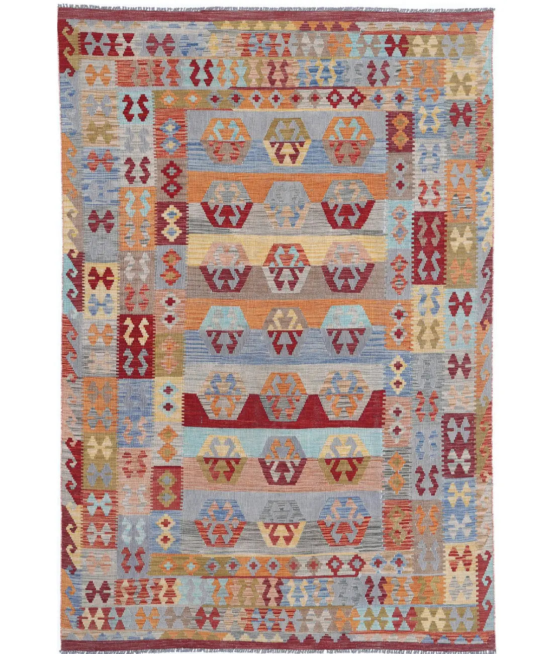 Alfombra Kilim de lana Maimana Kilim anudada a mano - 6&#39;3&#39;&#39; x 9&#39;6&#39;&#39;