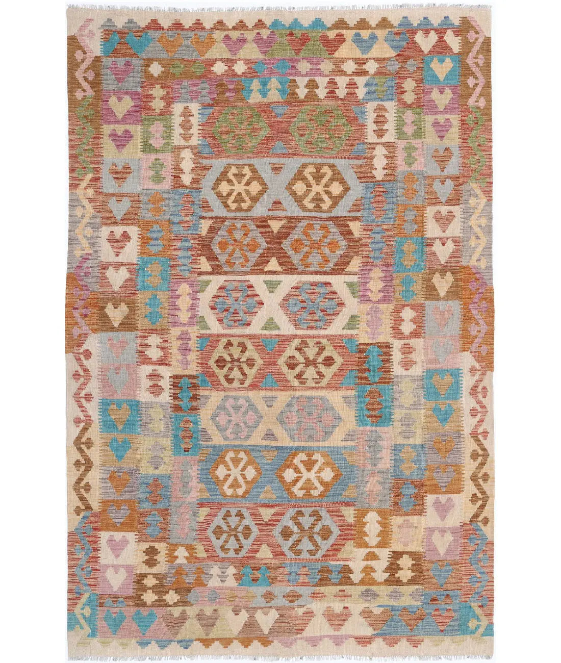 Hand Woven Maimana Kilim Wool Kilim Rug - 6&#39;3&#39;&#39; x 9&#39;8&#39;&#39;