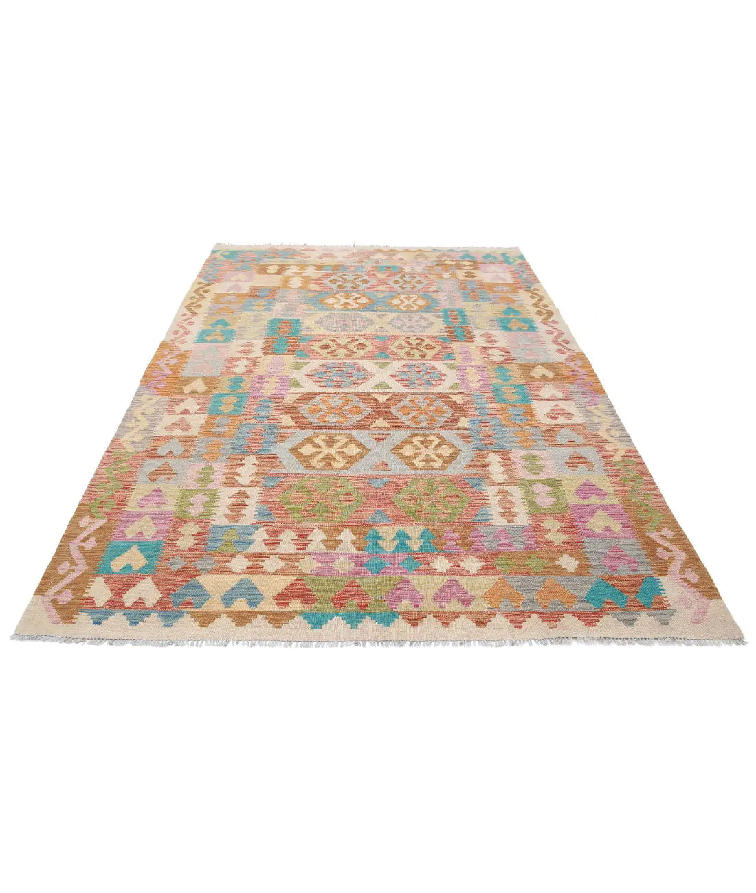 Hand Woven Maimana Kilim Wool Kilim Rug - 6'3'' x 9'8''