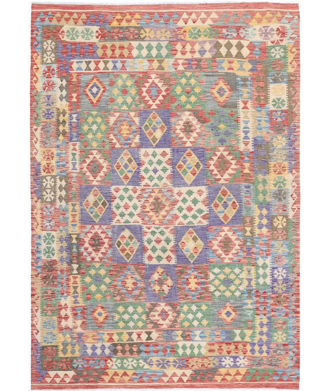 Alfombra Kilim de lana Maimana Kilim anudada a mano - 6&#39;4&#39;&#39; x 9&#39;2&#39;&#39;