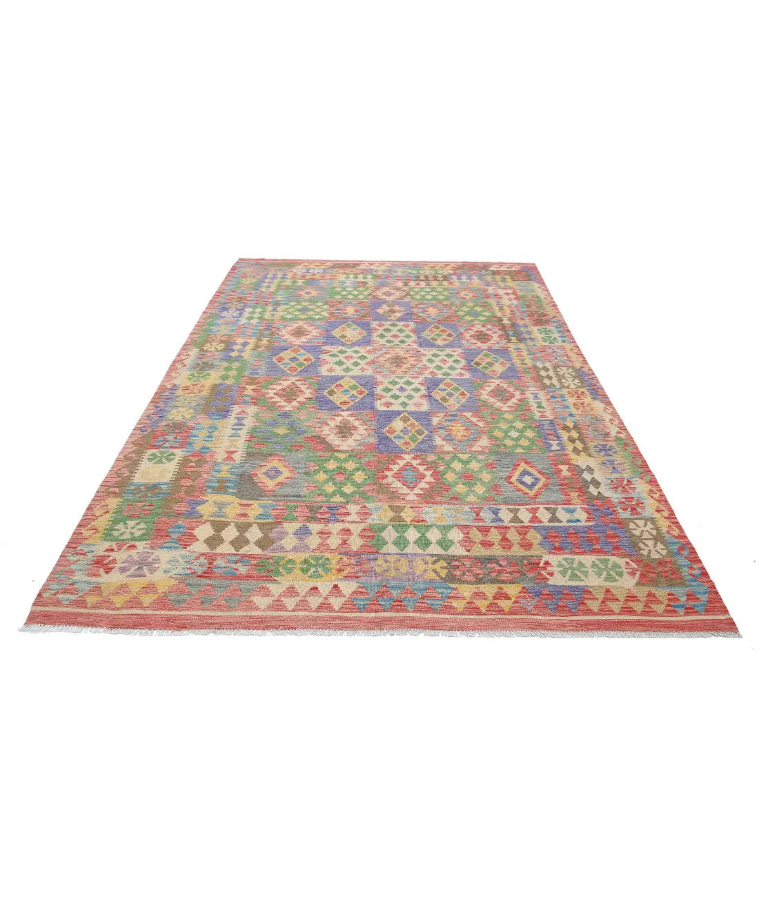 Alfombra Kilim de lana Maimana Kilim anudada a mano - 6'4'' x 9'2''