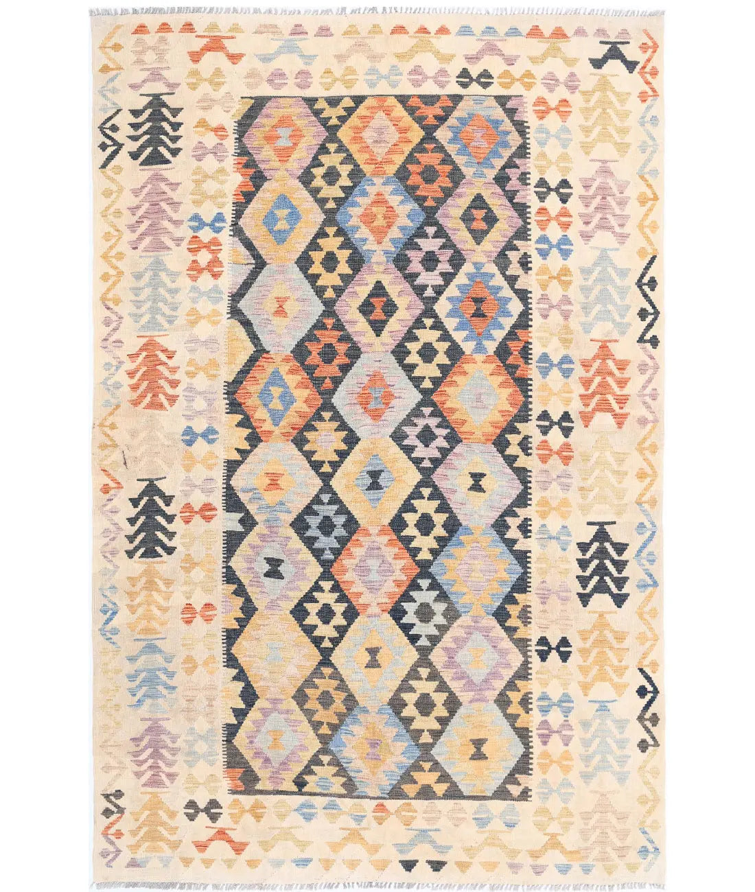 Hand Woven Maimana Kilim Wool Kilim Rug - 6&#39;4&#39;&#39; x 9&#39;6&#39;&#39;