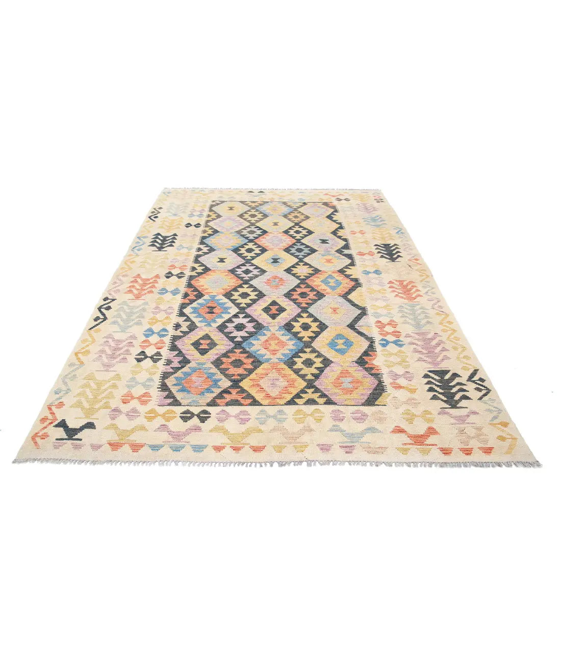 Hand Woven Maimana Kilim Wool Kilim Rug - 6'4'' x 9'6''