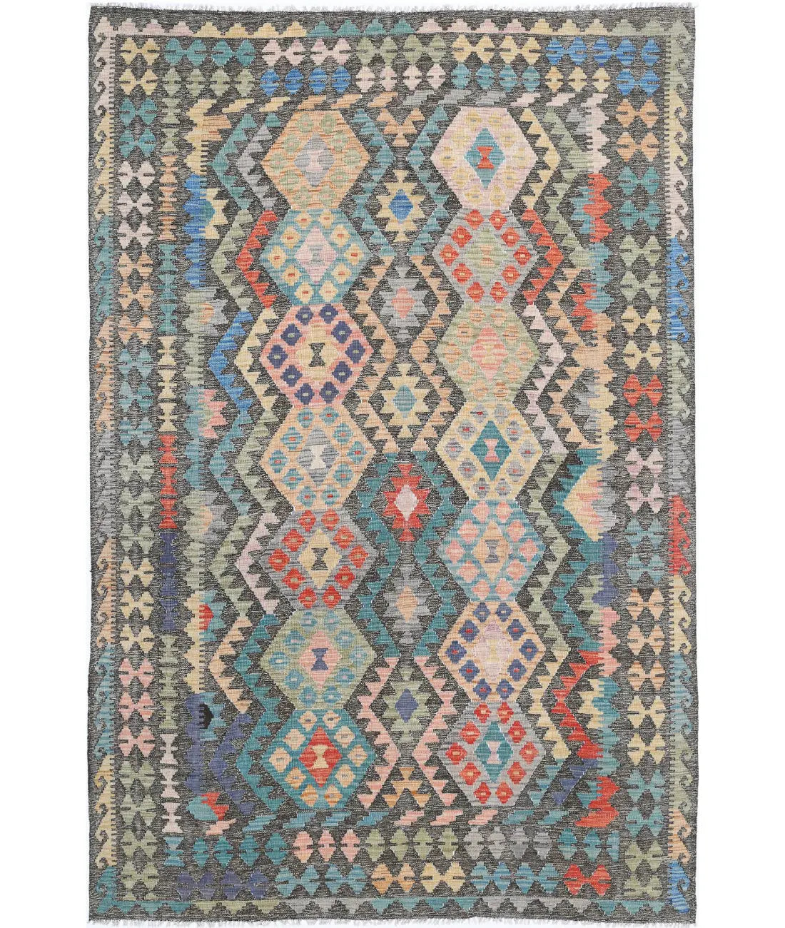 Hand Woven Maimana Kilim Wool Kilim Rug - 6&#39;4&#39;&#39; x 9&#39;8&#39;&#39;