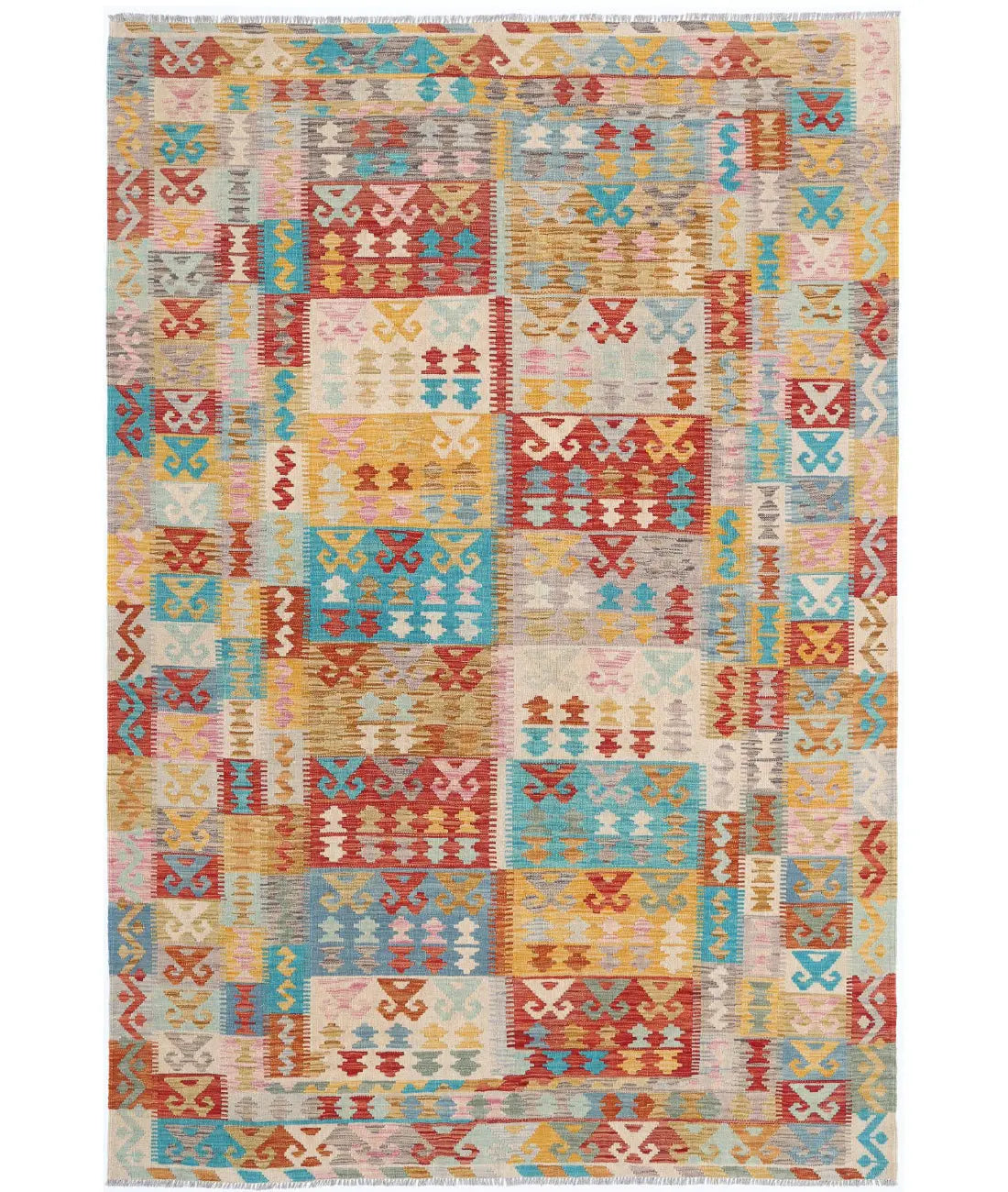 Alfombra Kilim de lana Maimana Kilim anudada a mano - 6&#39;4&#39;&#39; x 9&#39;8&#39;&#39;