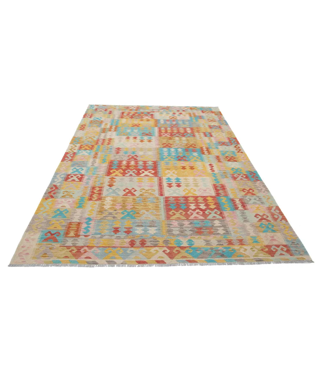 Alfombra Kilim de lana Maimana Kilim anudada a mano - 6'4'' x 9'8''