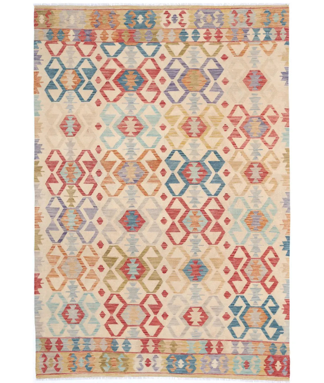 Hand Woven Maimana Kilim Wool Kilim Rug - 6&#39;4&#39;&#39; x 9&#39;8&#39;&#39;