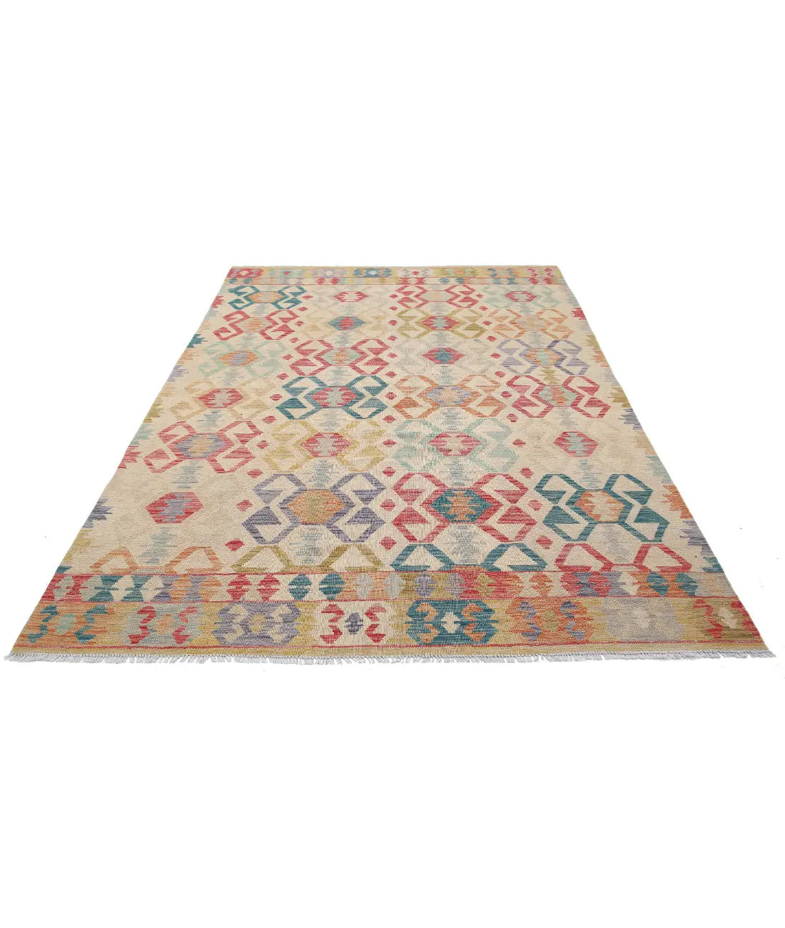 Hand Woven Maimana Kilim Wool Kilim Rug - 6'4'' x 9'8''