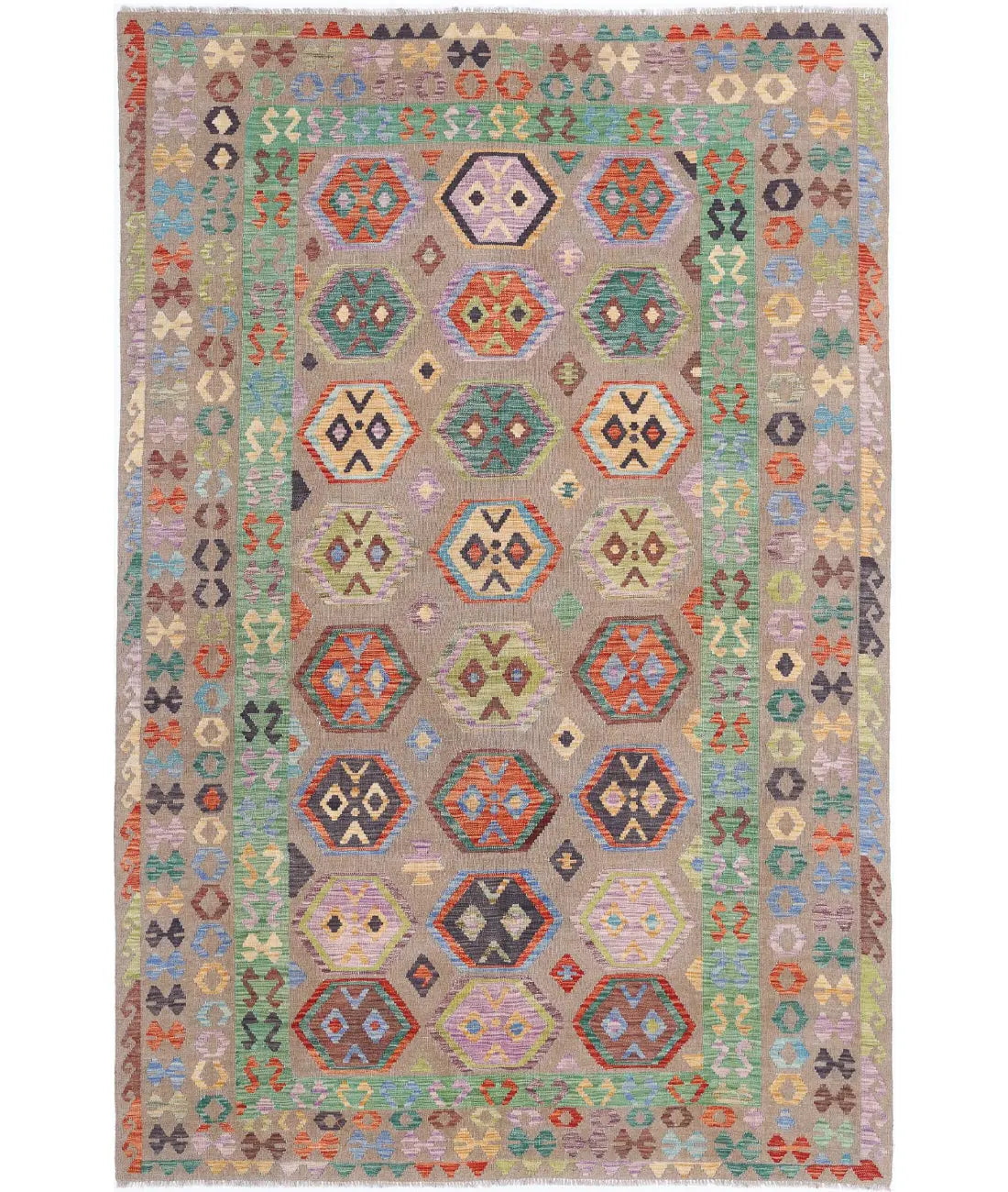 Alfombra Kilim de lana Maimana Kilim anudada a mano - 6&#39;4&#39;&#39; x 9&#39;9&#39;&#39;