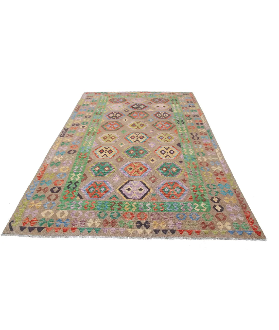 Alfombra Kilim de lana Maimana Kilim anudada a mano - 6'4'' x 9'9''