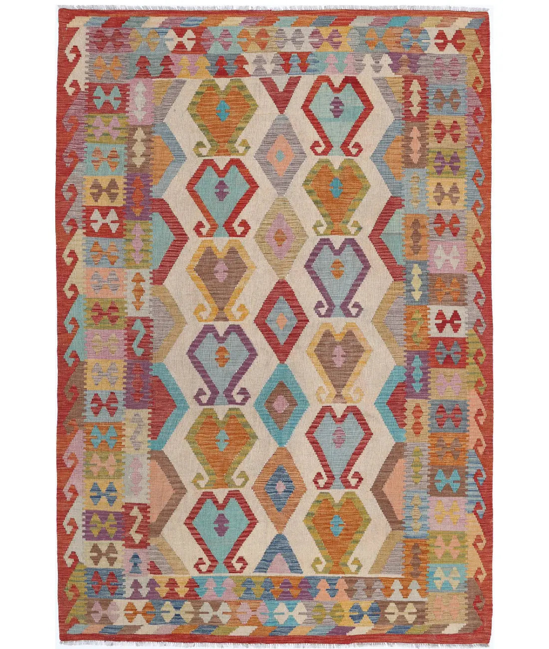 Hand Woven Maimana Kilim Wool Kilim Rug - 6&#39;5&#39;&#39; x 9&#39;7&#39;&#39;