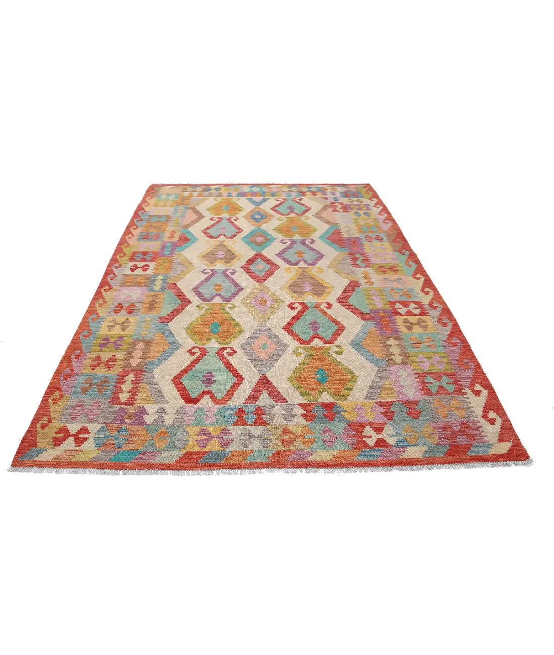 Hand Woven Maimana Kilim Wool Kilim Rug - 6'5'' x 9'7''