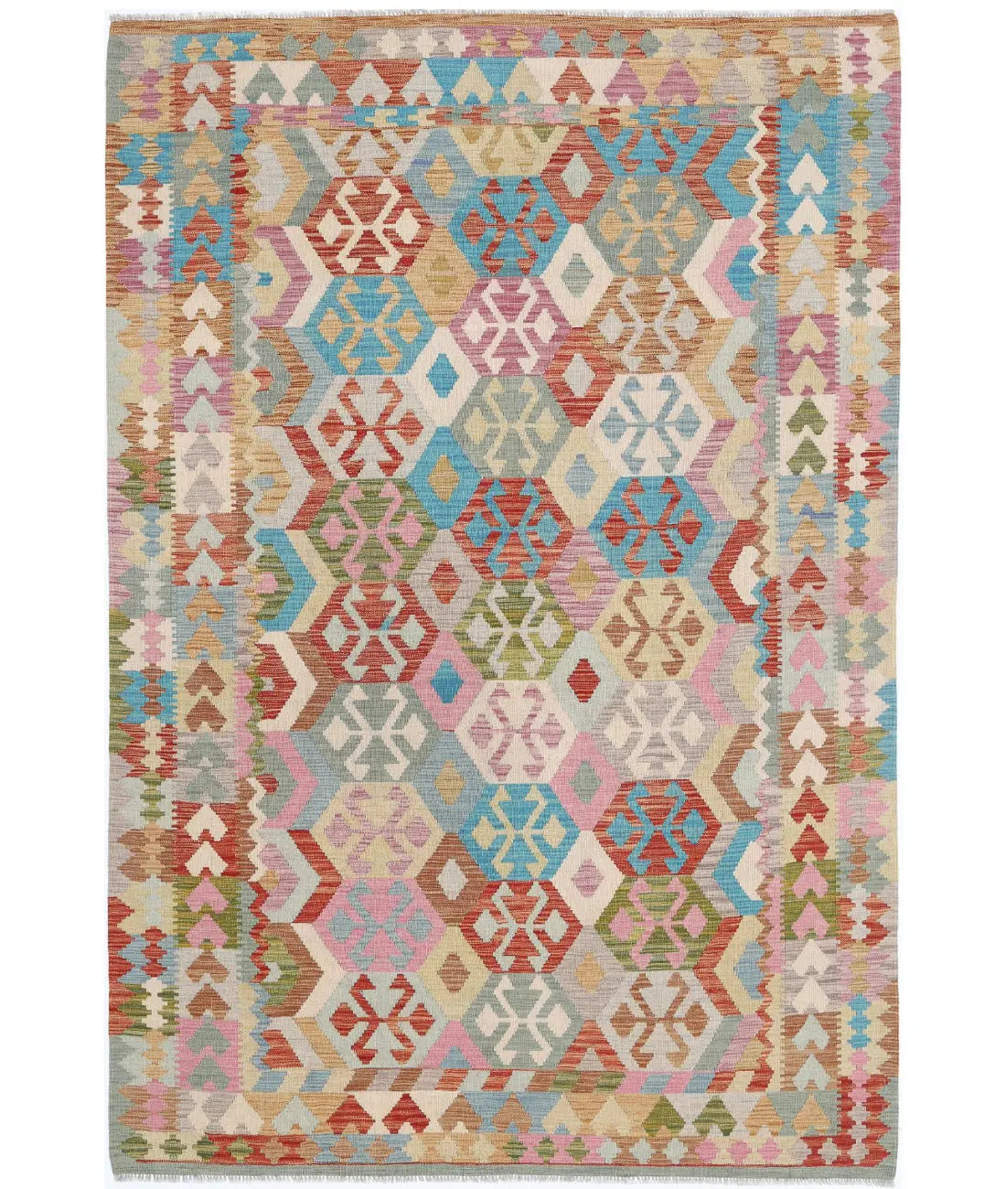 Hand Woven Maimana Kilim Wool Kilim Rug - 6&#39;5&#39;&#39; x 9&#39;8&#39;&#39;