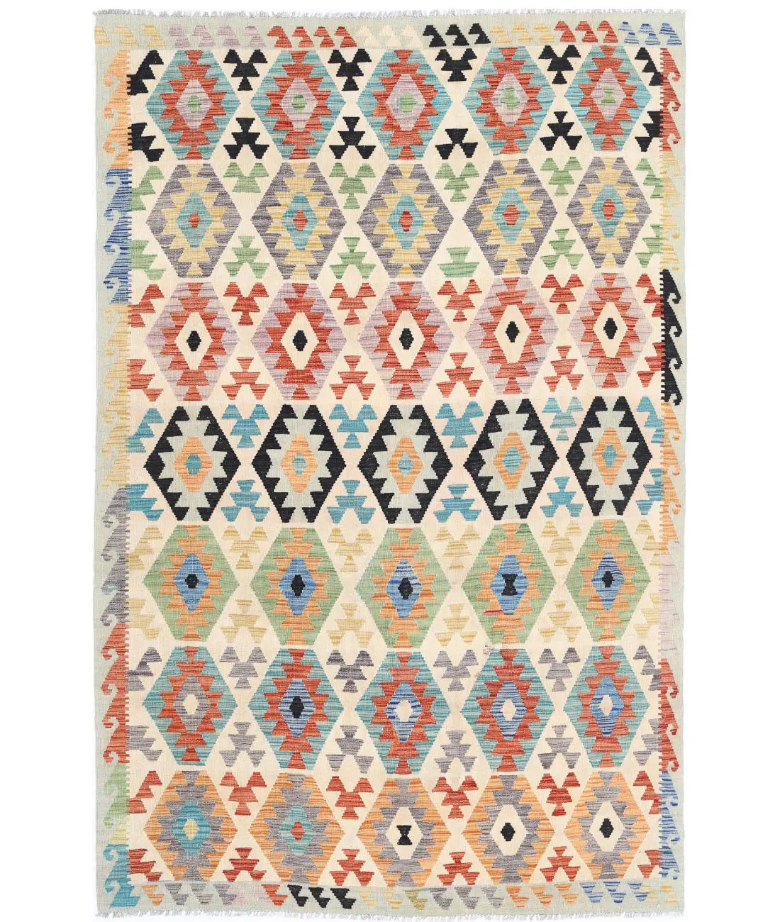 Hand Woven Maimana Kilim Wool Kilim Rug - 6&#39;6&#39;&#39; x 9&#39;10&#39;&#39;