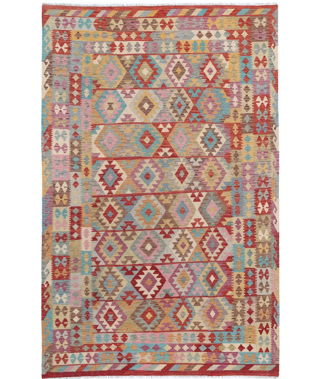 Hand Woven Maimana Kilim Wool Kilim Rug - 6&#39;6&#39;&#39; x 9&#39;10&#39;&#39;