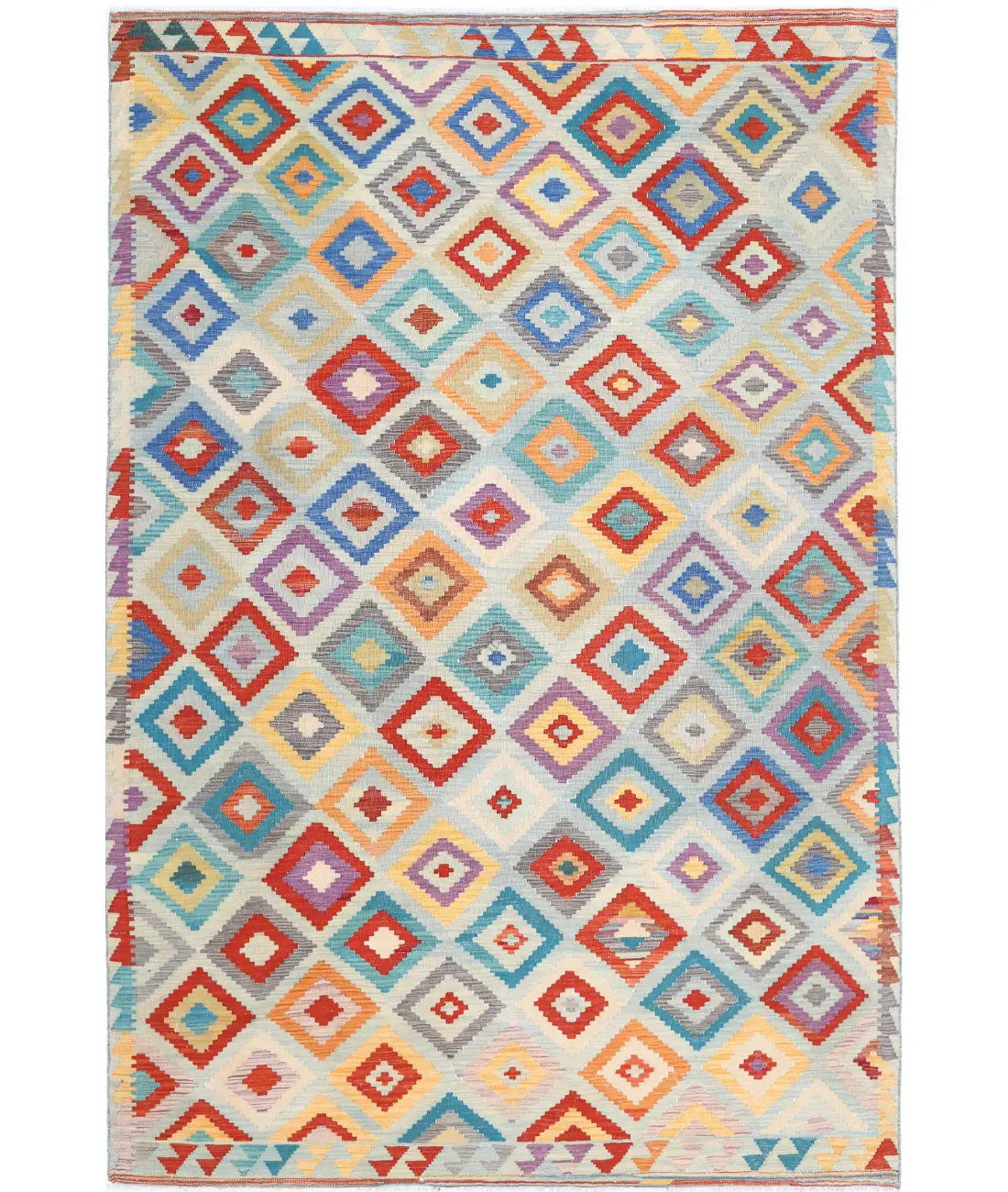 Hand Woven Maimana Kilim Wool Kilim Rug - 6&#39;6&#39;&#39; x 9&#39;11&#39;&#39;