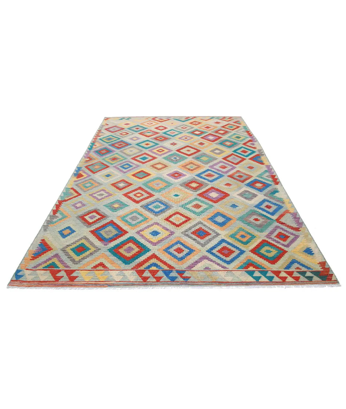 Hand Woven Maimana Kilim Wool Kilim Rug - 6'6'' x 9'11''