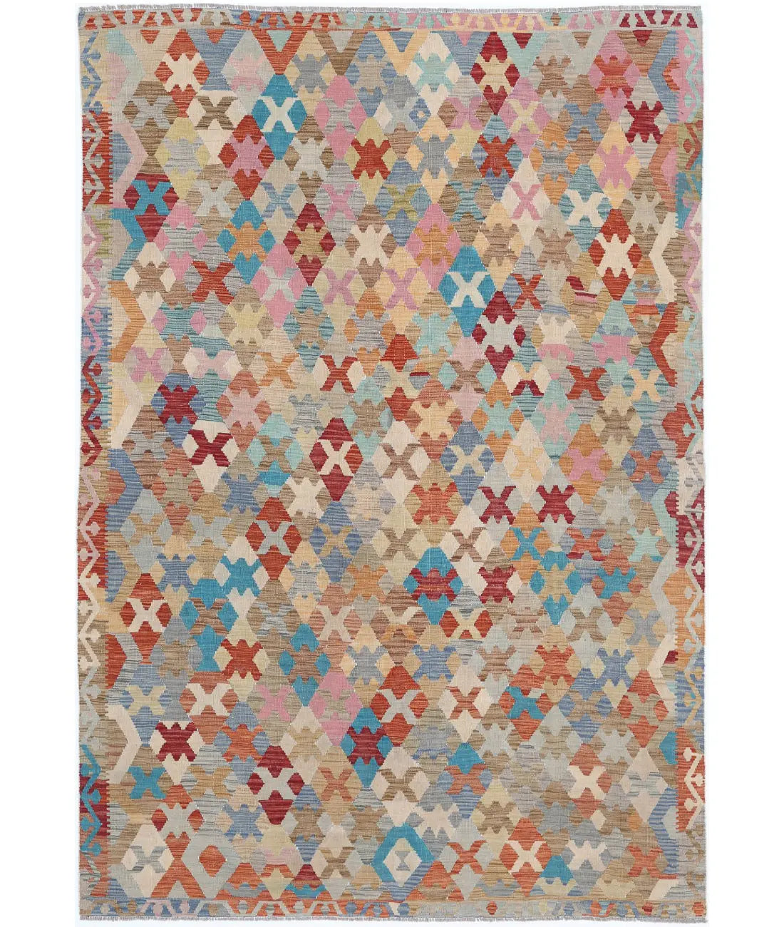 Alfombra Kilim de lana Maimana Kilim anudada a mano - 6&#39;6&#39;&#39; x 9&#39;5&#39;&#39;