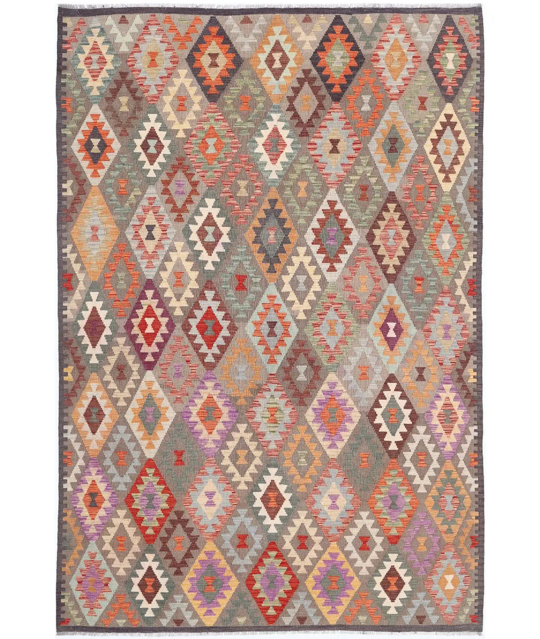 Hand Woven Maimana Kilim Wool Kilim Rug - 6&#39;6&#39;&#39; x 9&#39;6&#39;&#39;