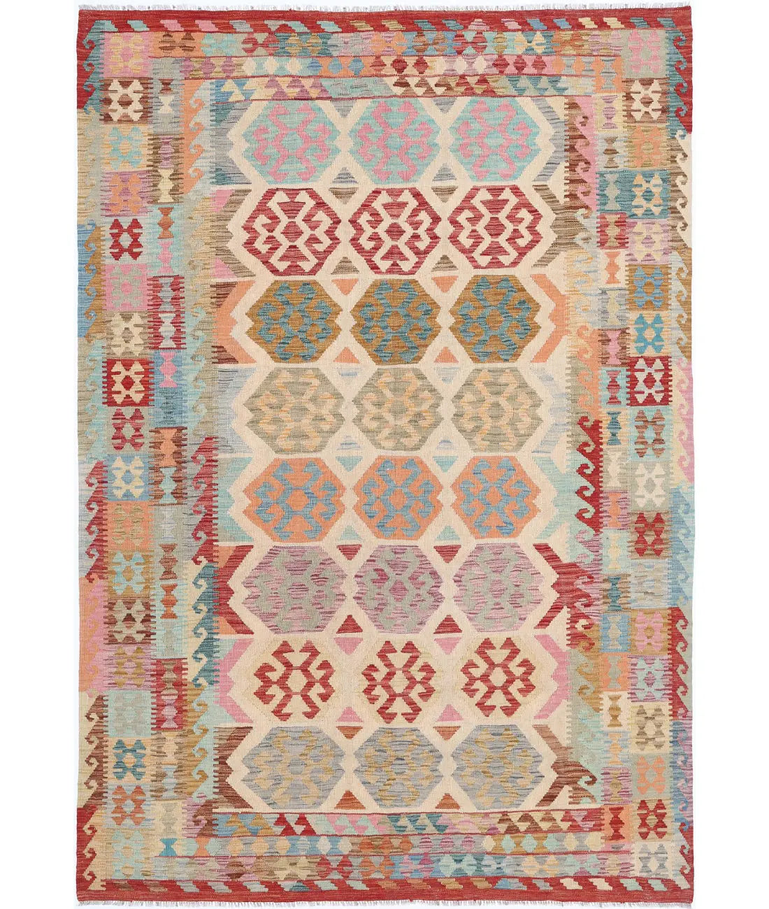 Alfombra Kilim de lana Maimana Kilim anudada a mano - 6&#39;6&#39;&#39; x 9&#39;7&#39;&#39;