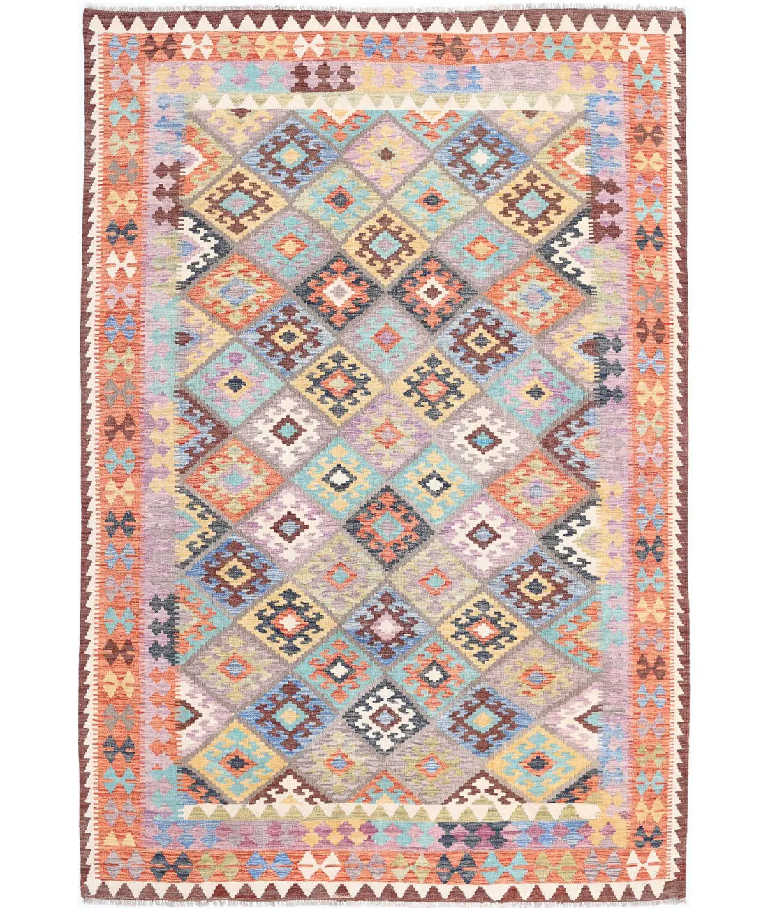 Hand Woven Maimana Kilim Wool Kilim Rug - 6&#39;6&#39;&#39; x 9&#39;7&#39;&#39;