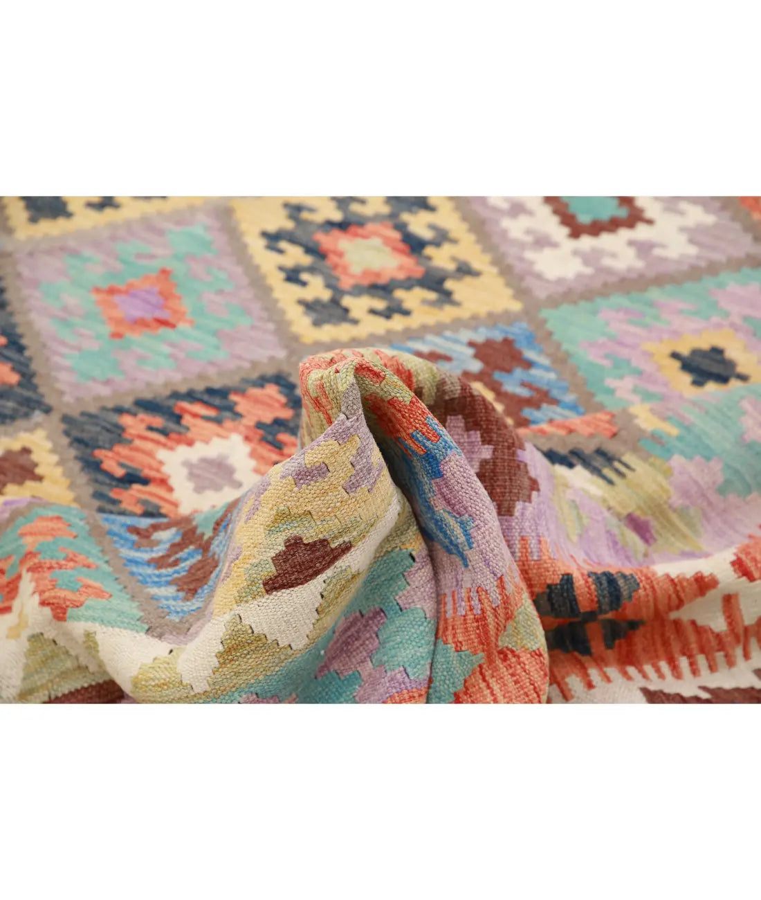 Hand Woven Maimana Kilim Wool Kilim Rug - 6'6'' x 9'7''