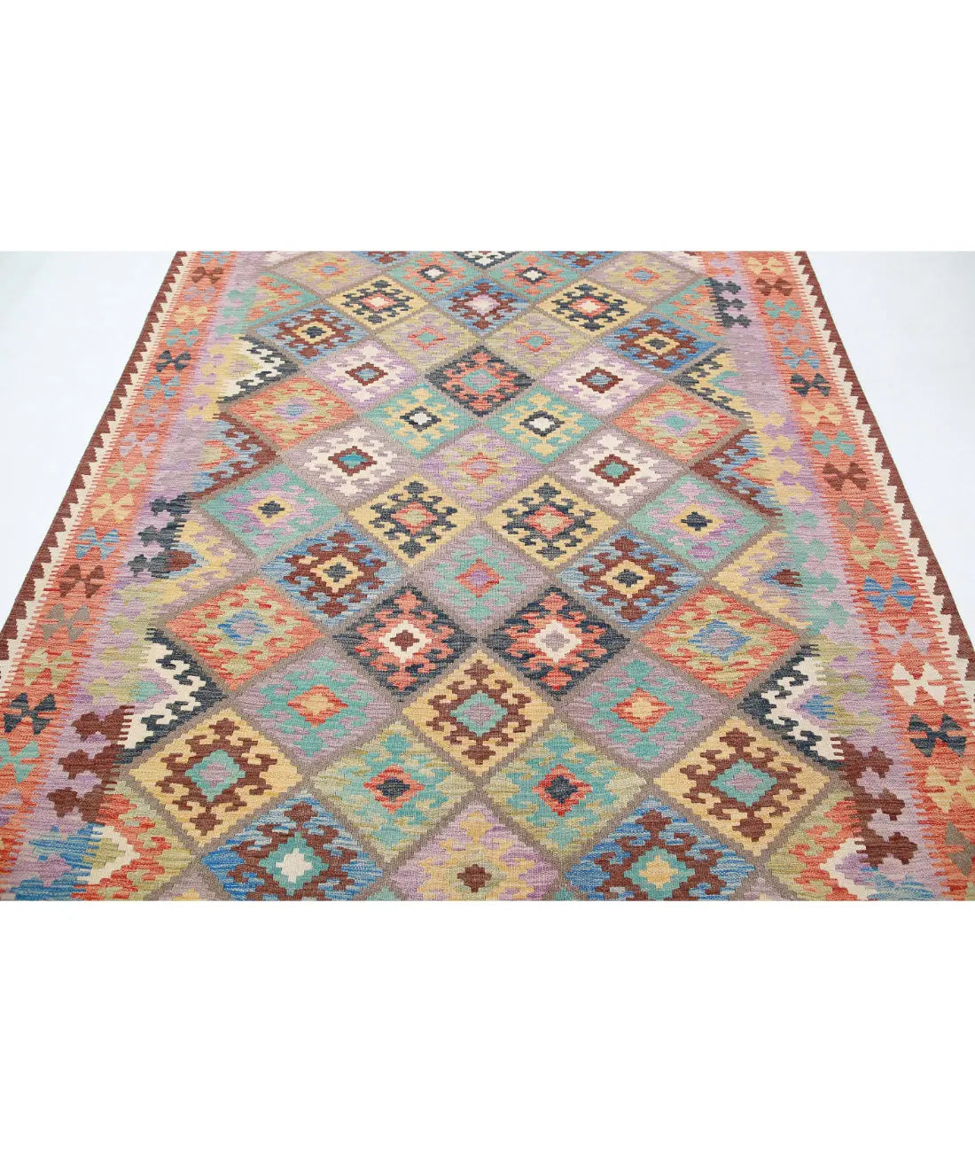 Hand Woven Maimana Kilim Wool Kilim Rug - 6'6'' x 9'7''